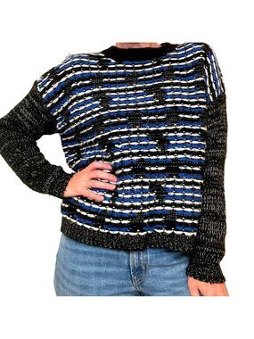 SILVIAN HEACH Crewneck Sweater Boxy Oversized Knit Woven Bouclé Black White Blue